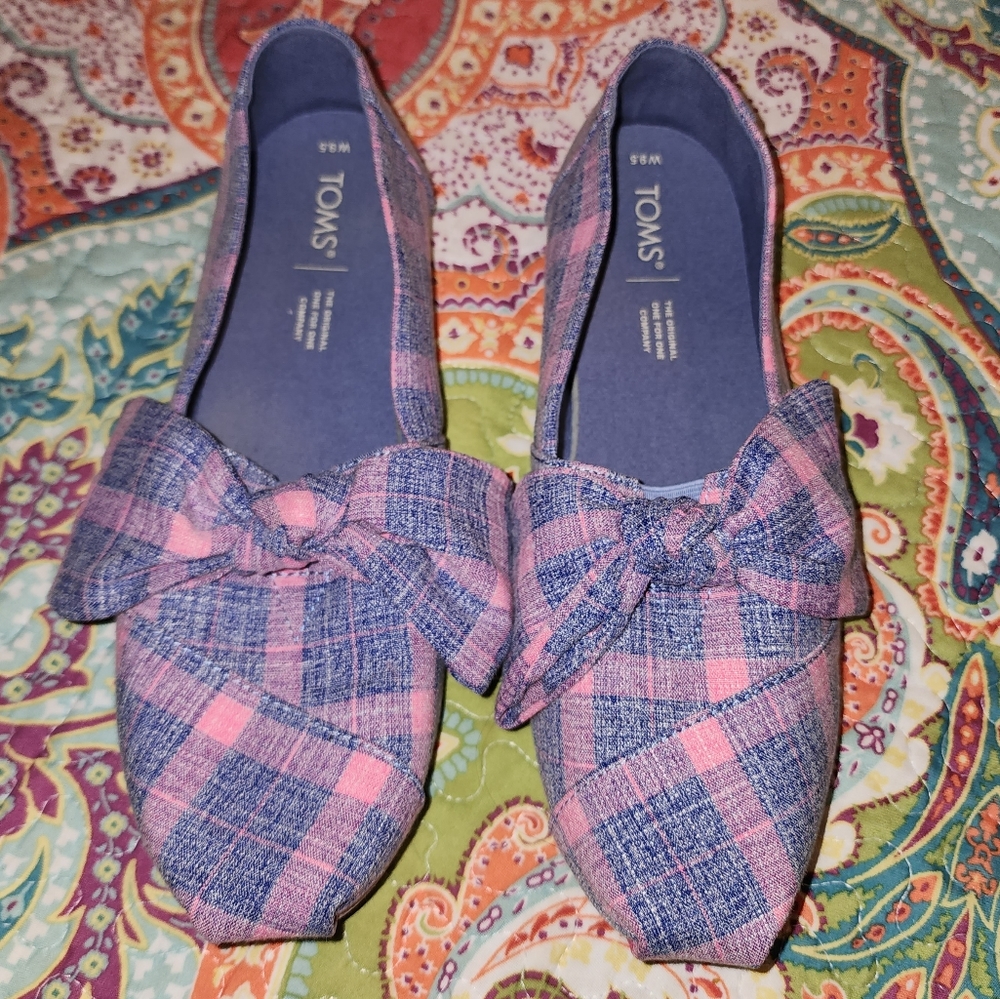 Toms Alpargata Pink Plaid Flat Loafers